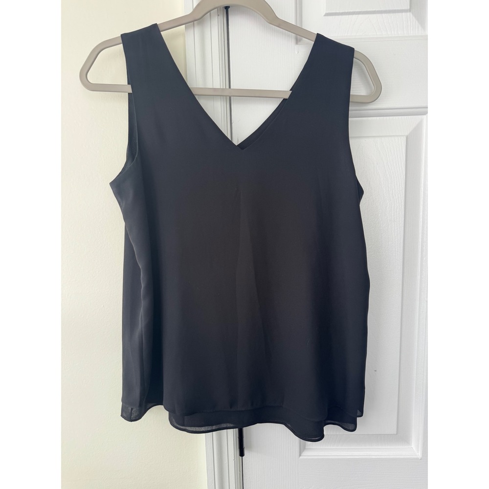 Ann Taylor Factory Black V-Neck Sleeveless Layered Hem Blouse Top‎ XS